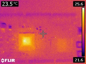 IR thermal view of the CPU when powered and running the external RAM test