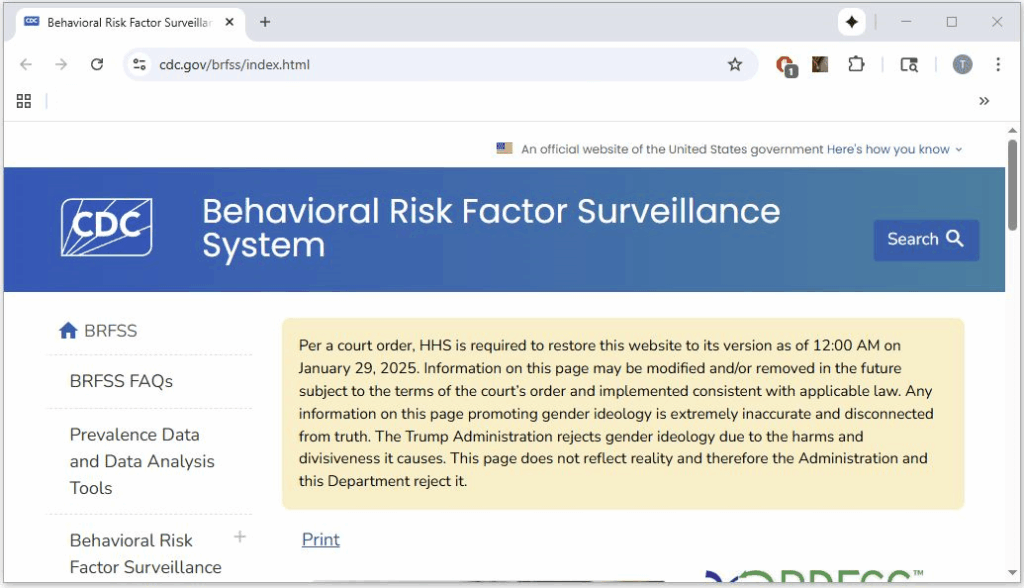 Text excerpt from the CDC website: "Any information on this page promoting gender ideology is extremely inaccurate and disconnected from truth. The Trump Administration rejects gender ideology due to the harms and divisiveness it causes. This page does not reflect reality and therefore the Administration and this Department reject it."